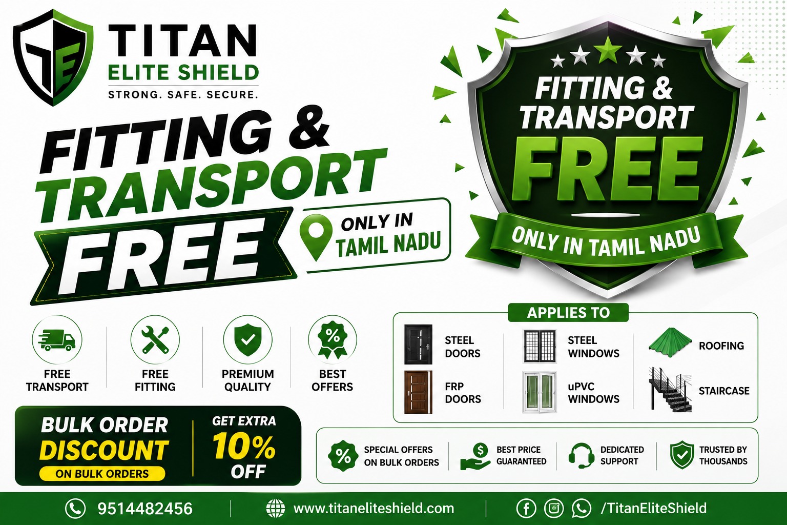 Free Transport & Fitting for Steel Doors